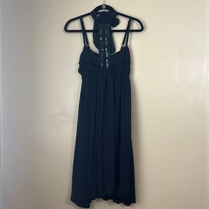 Rinascimento Black Halter Back Bubble Hem Embellished Collar Dress Sz M
